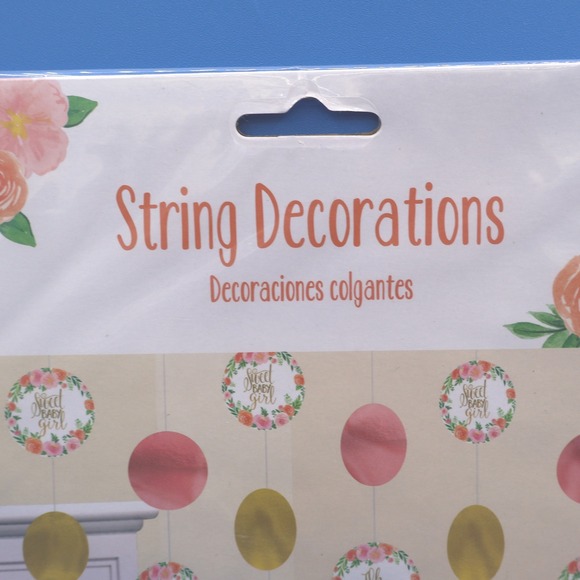 Sweet Baby Girl String Decorations 6 Pcs 7 Ft Pink Gold Floral Lot of 3 - Picture 3 of 5
